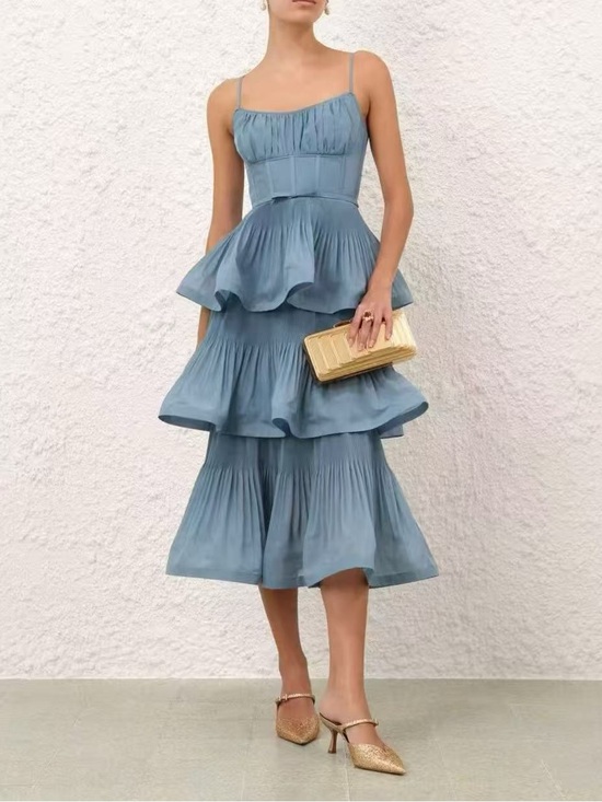 Zimmermann Dresses & Skirts - Zimmermann Tiered Midi Dress in Dusty Blue size 0